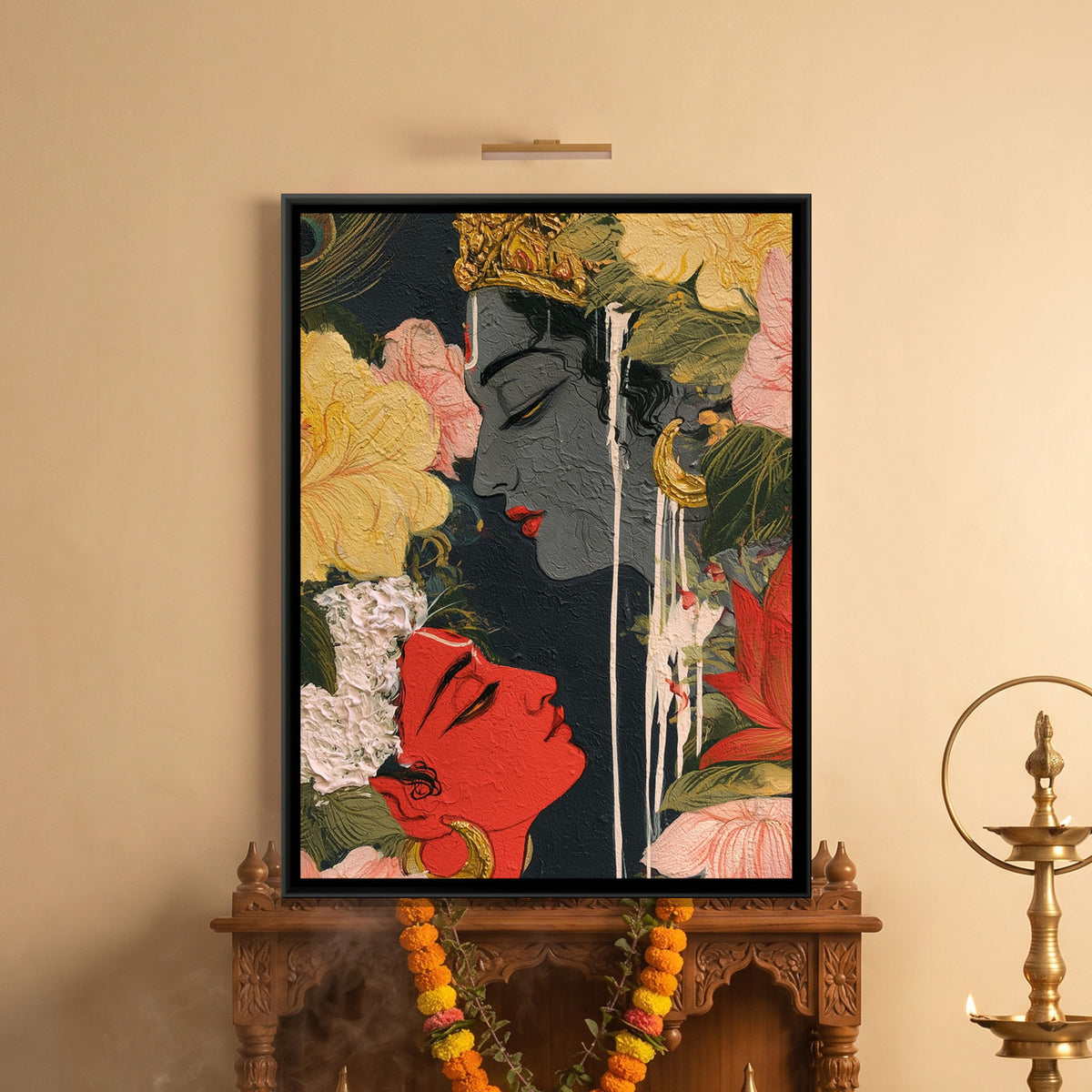 Shri Radha Krishna — framed canvas art hung on a wall