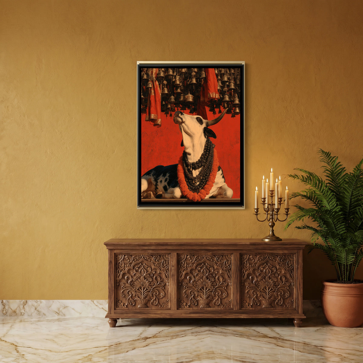 Nandi Ji — canvas art shown in a styled room