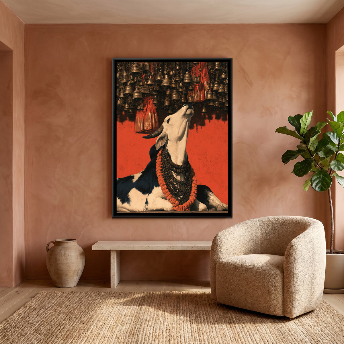 Nandi Ji — canvas art shown in a second room setting