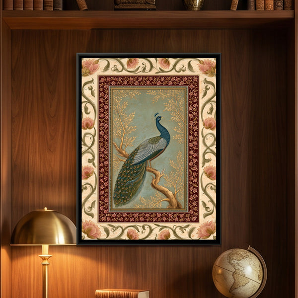 Mughal Peacock — framed canvas art hung on a wall