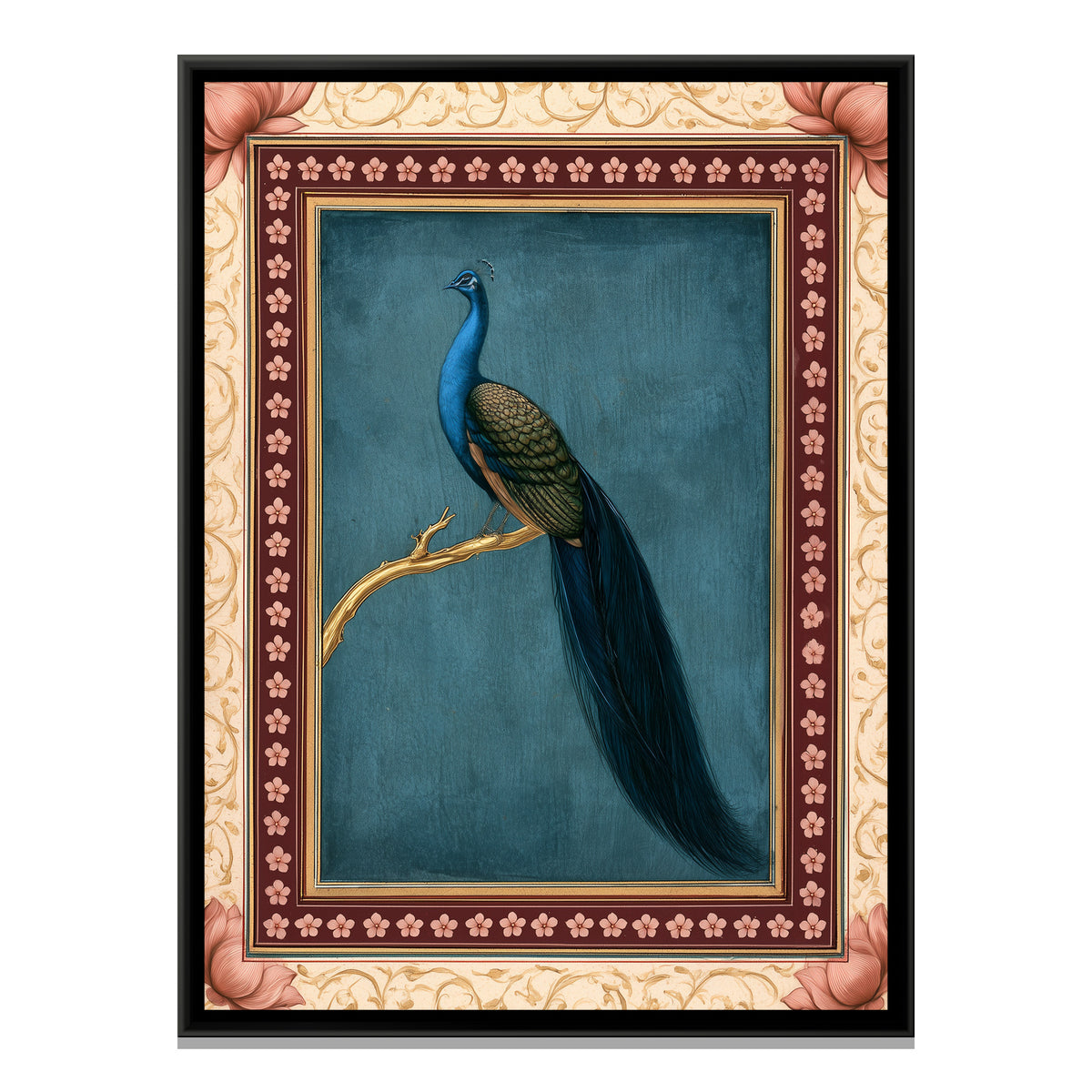Mughal Peacock — framed canvas print, front view