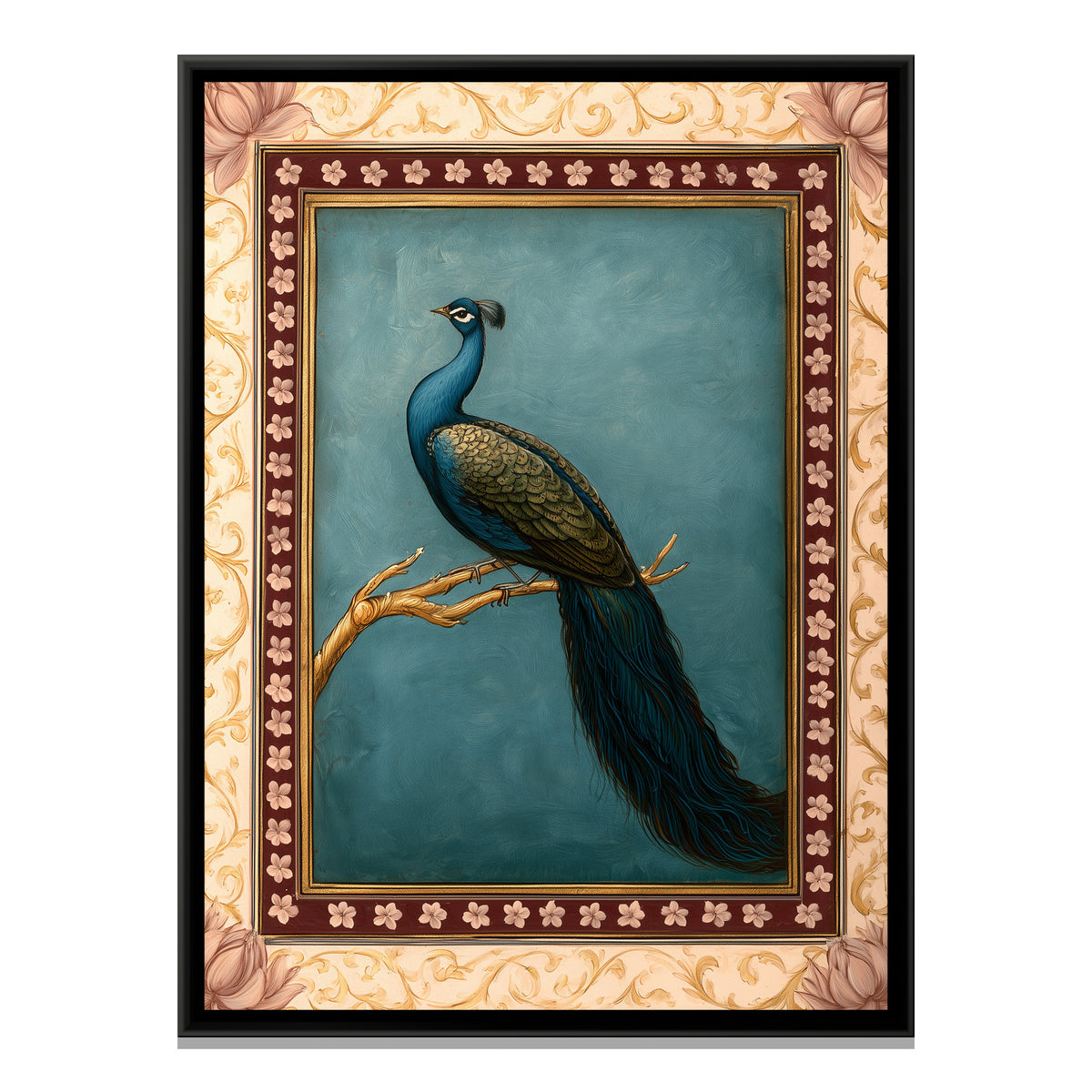Mughal Peacock — framed canvas print, front view