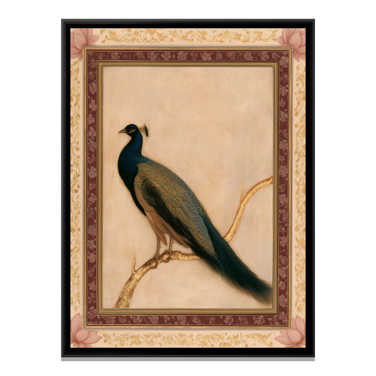 Mughal Peacock — framed canvas print, front view