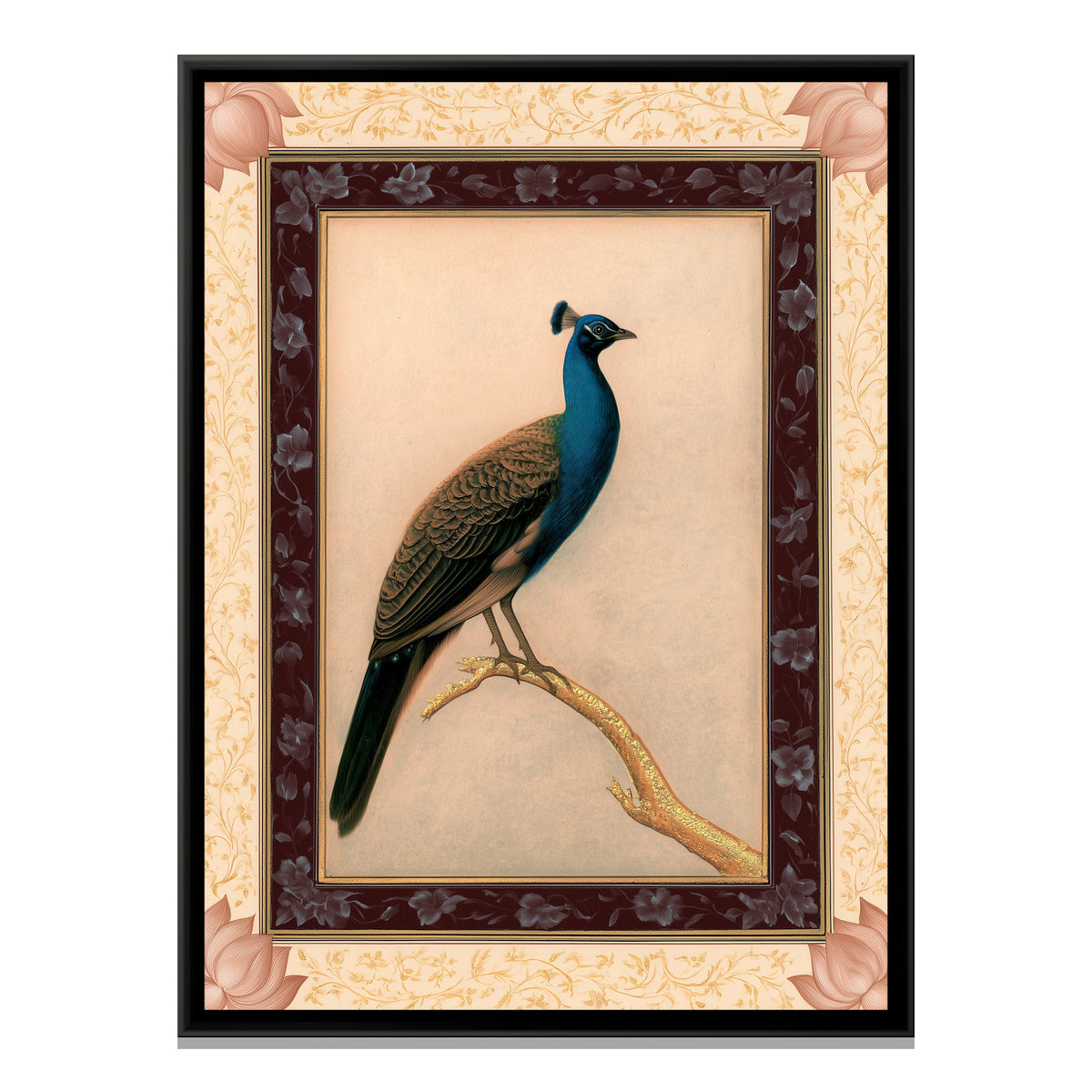 Mughal Peacock — framed canvas print, front view