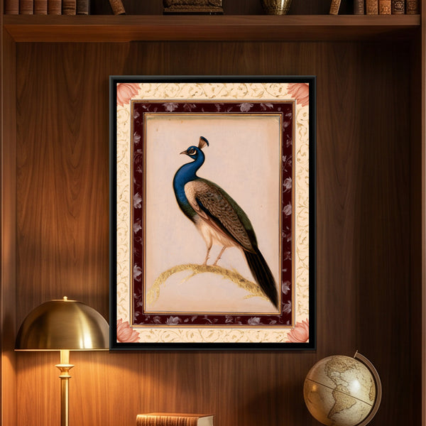 Mughal Peacock — framed canvas art hung on a wall