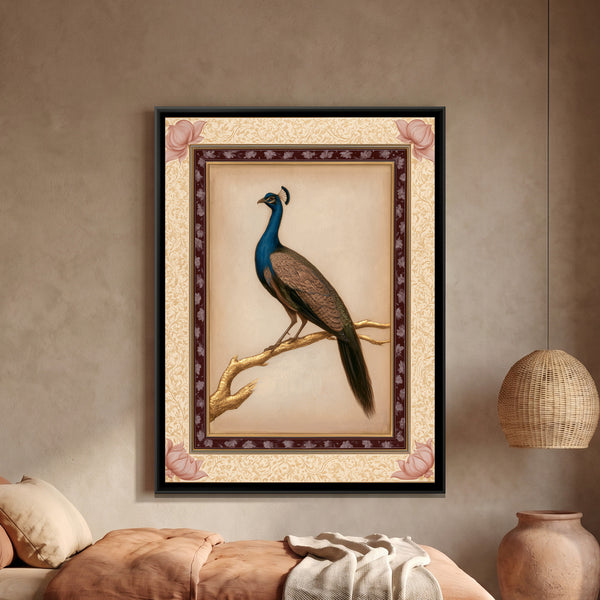 Mughal Peacock — framed canvas art hung on a wall