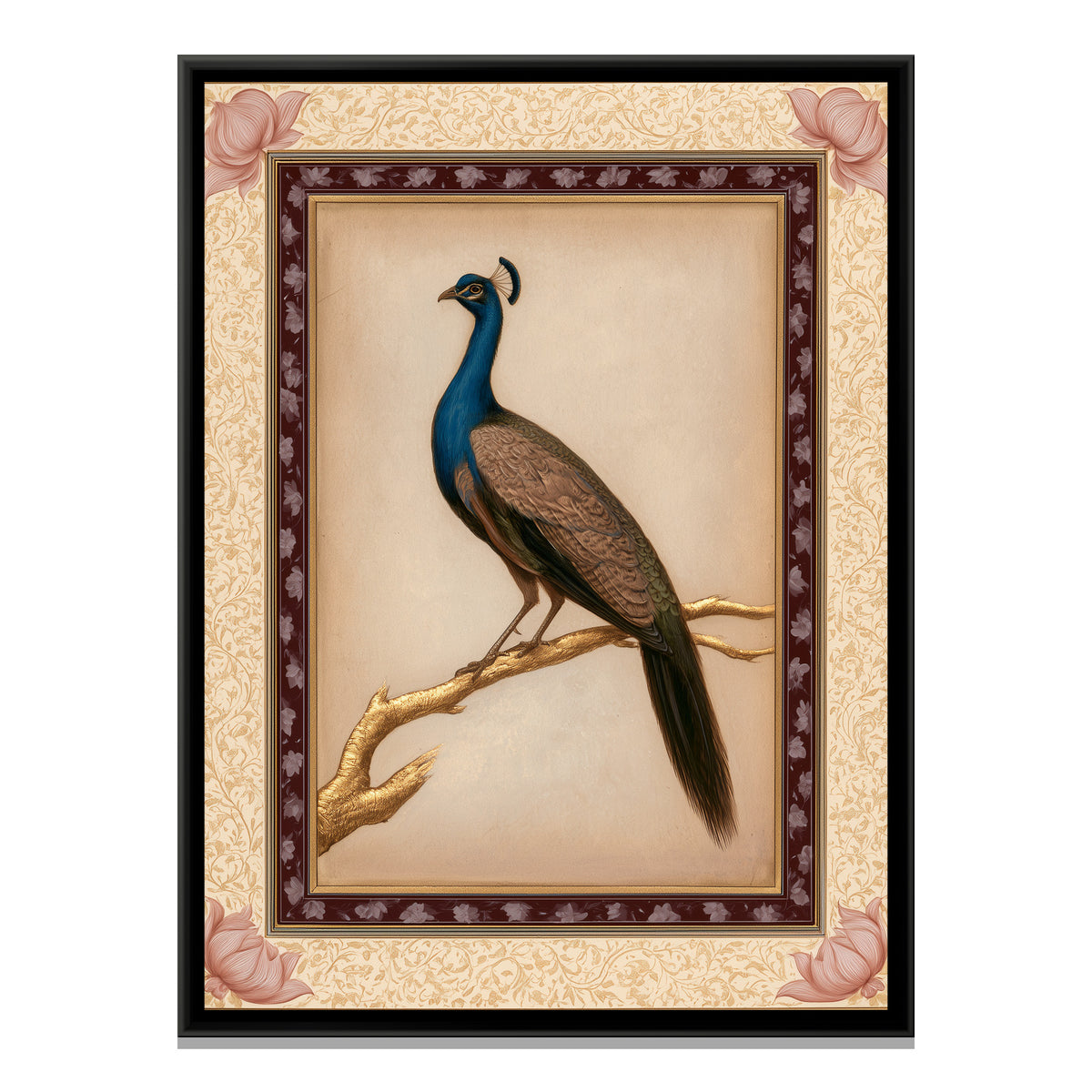 Mughal Peacock — framed canvas print, front view