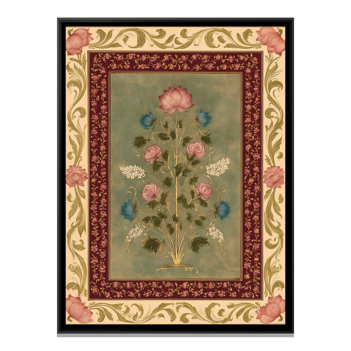Mughal Floral Bouquet — framed canvas print, front view