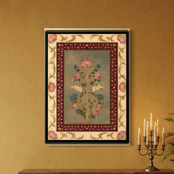 Mughal Floral Bouquet — framed canvas art hung on a wall