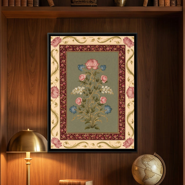 Mughal Floral Bouquet — framed canvas art hung on a wall
