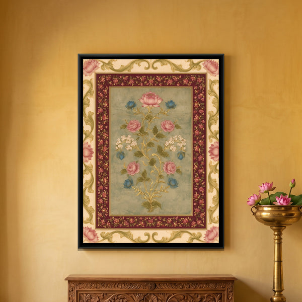 Mughal Floral Bouquet — framed canvas art hung on a wall