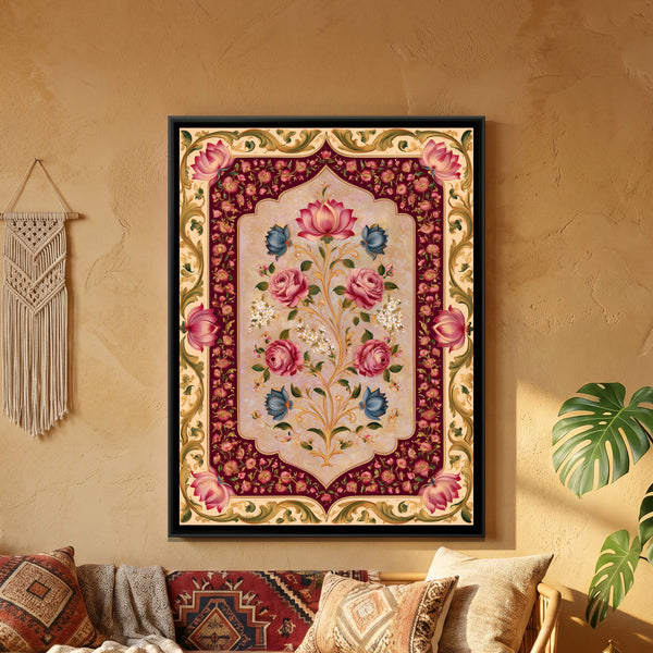 Mughal Floral Bouquet — framed canvas art hung on a wall