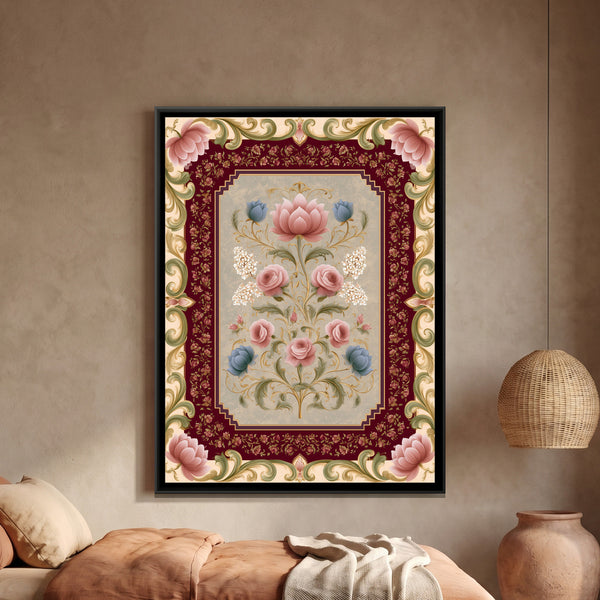 Mughal Floral Bouquet — framed canvas art hung on a wall