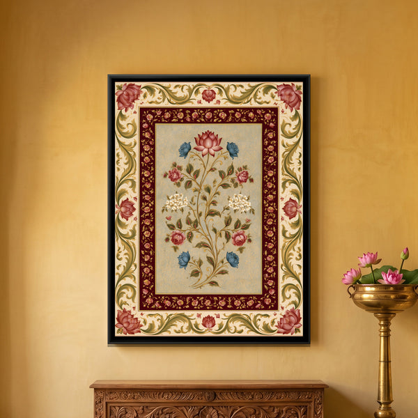 Mughal Floral Bouquet — framed canvas art hung on a wall