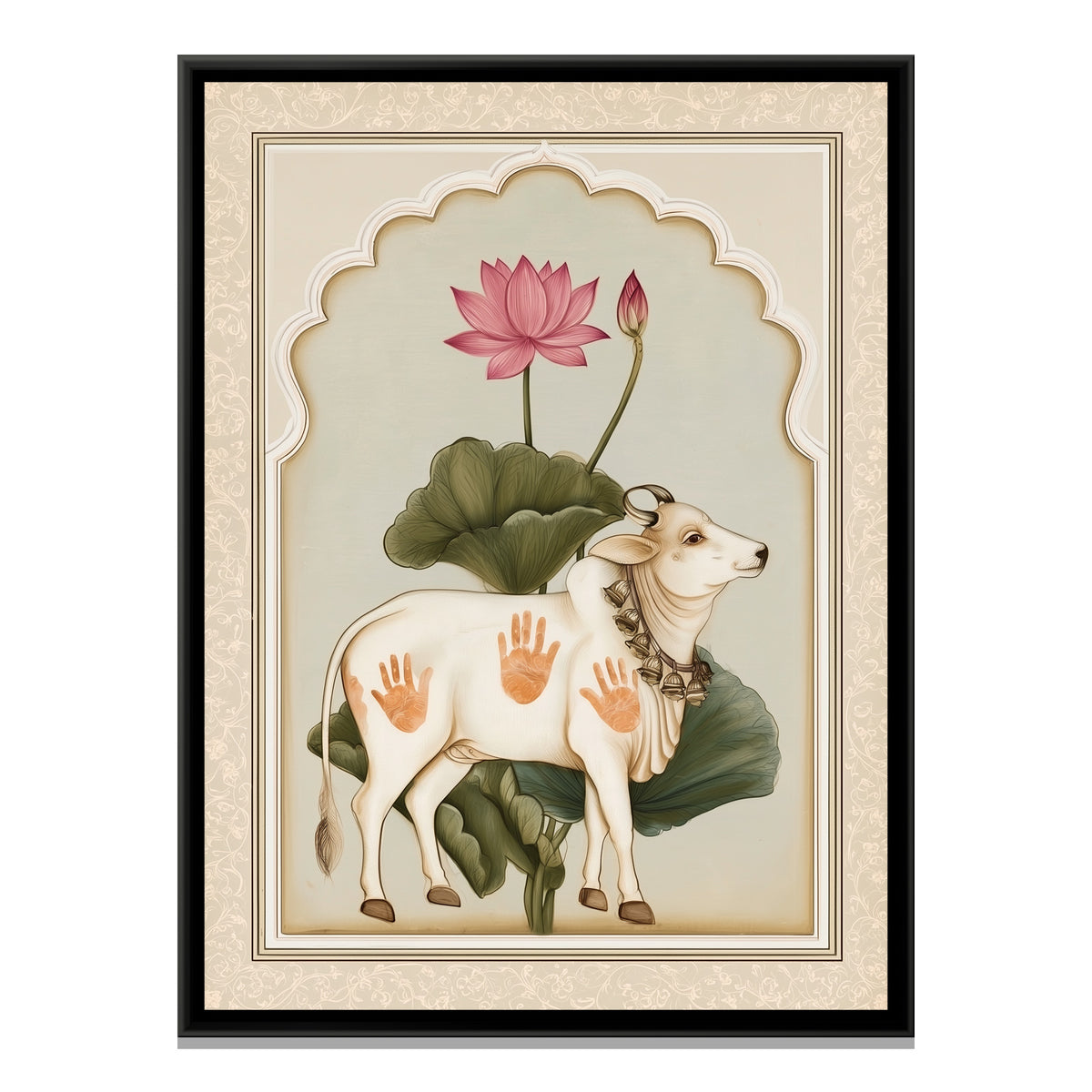 Pichwai Cow — framed canvas print, front view