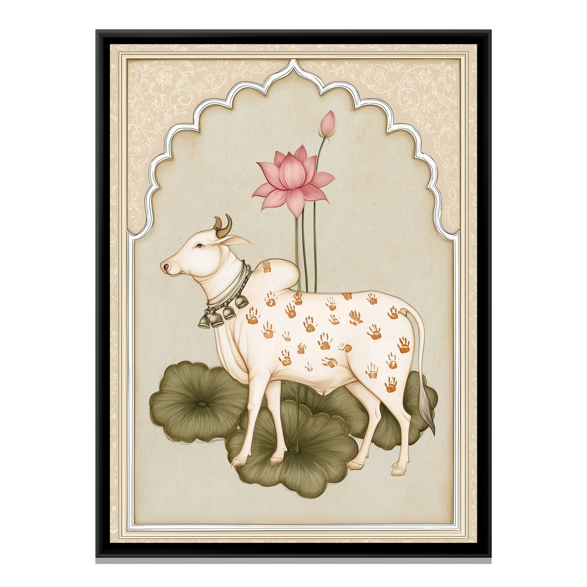 Pichwai Cow — framed canvas print, front view