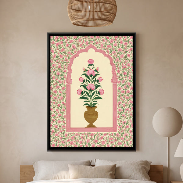 Mughal Flower Vase — framed canvas art hung on a wall