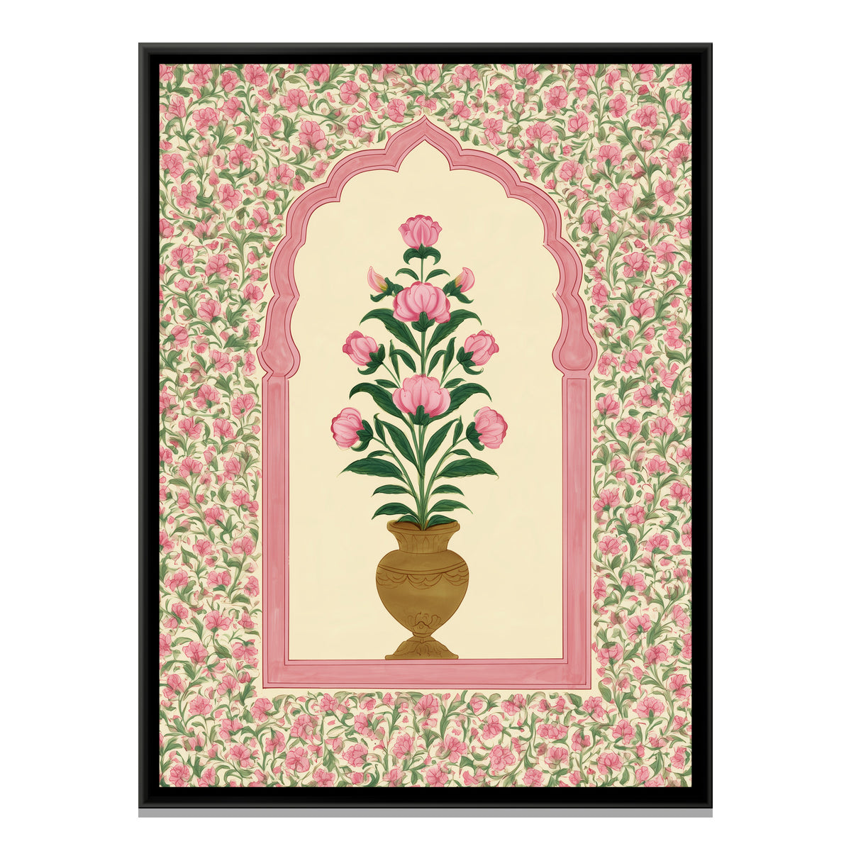 Mughal Flower Vase — framed canvas print, front view