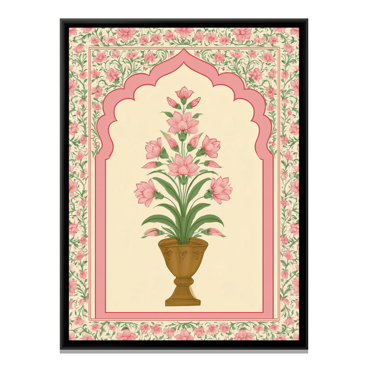 Mughal Flower Vase — framed canvas print, front view