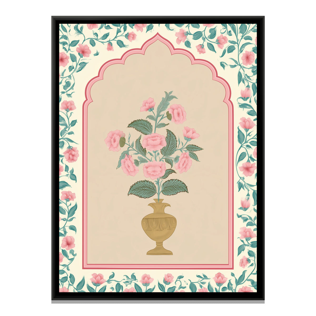 Mughal Flower Vase — framed canvas print, front view