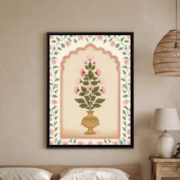 Mughal Flower Vase — framed canvas art hung on a wall