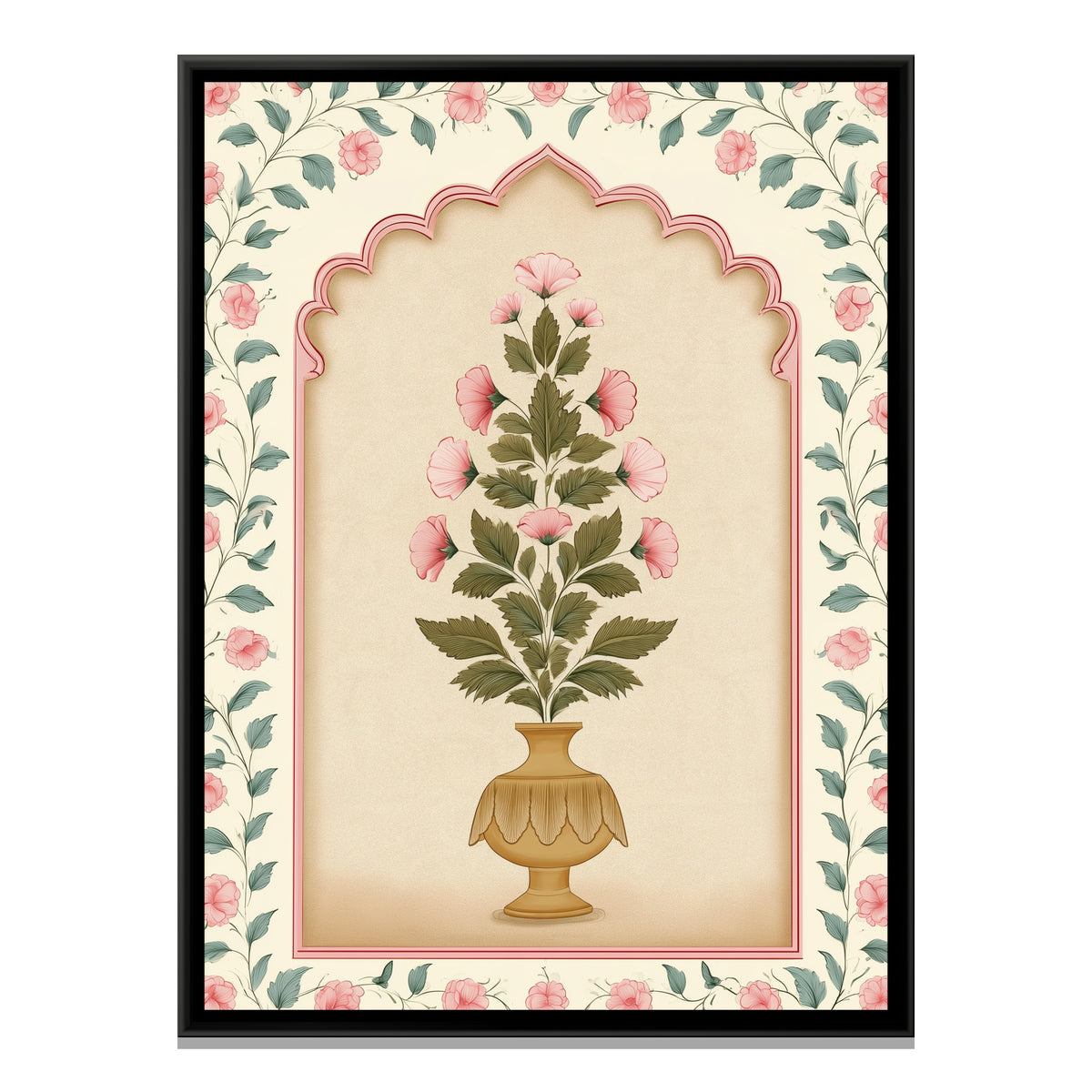 Mughal Flower Vase — framed canvas print, front view