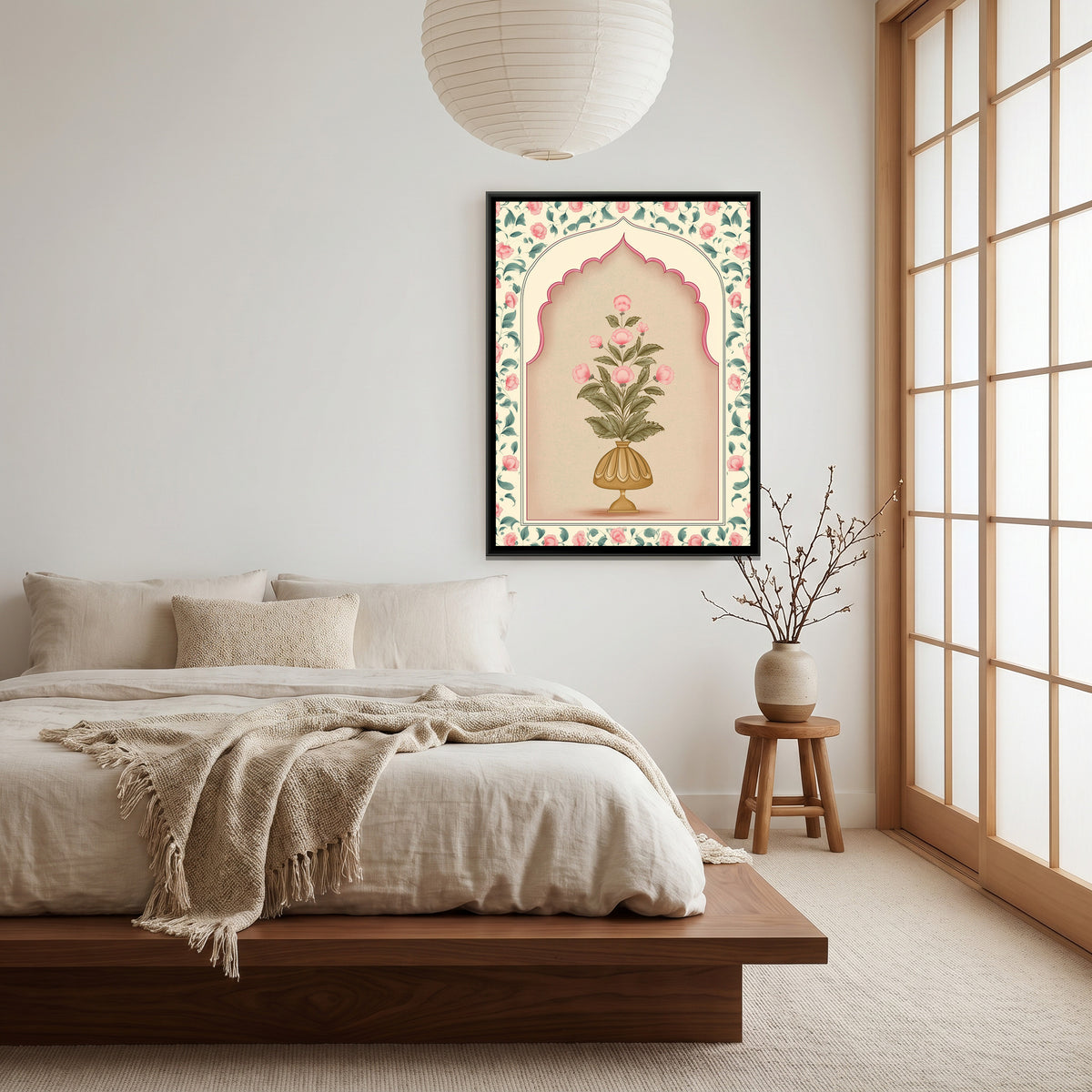 Mughal Flower Vase — canvas art shown in a second room setting