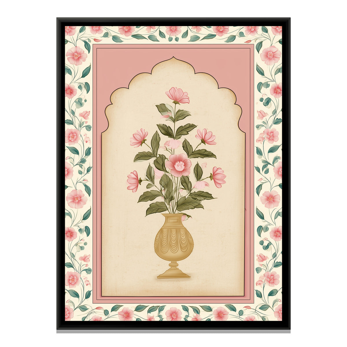 Mughal Flower Vase — framed canvas print, front view