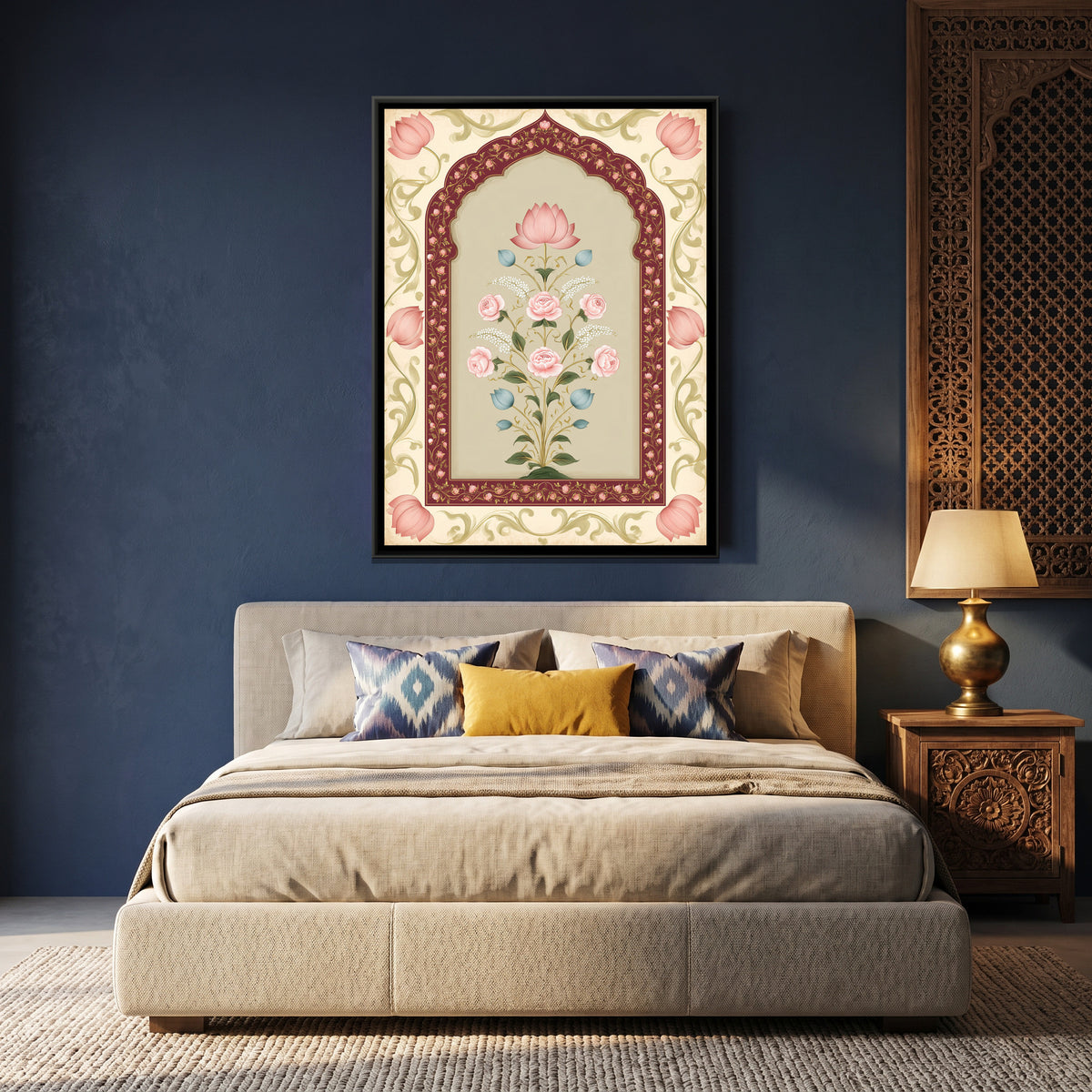 Mughal Floral Bouquet — canvas art shown in a second room setting
