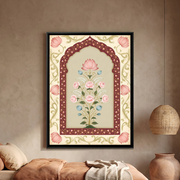 Mughal Floral Bouquet — framed canvas art hung on a wall