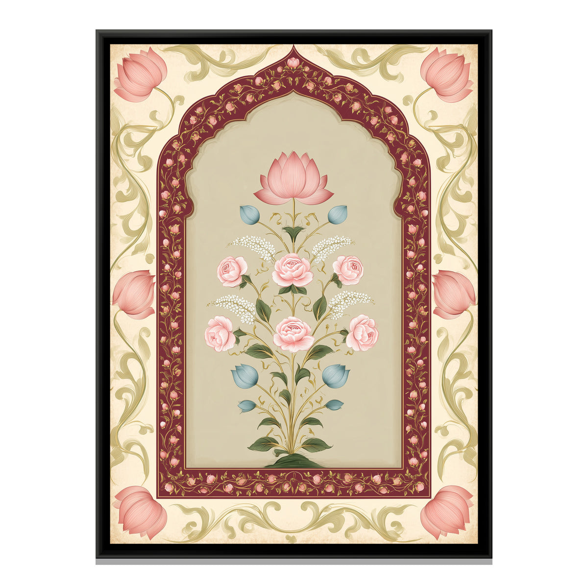 Mughal Floral Bouquet — framed canvas print, front view