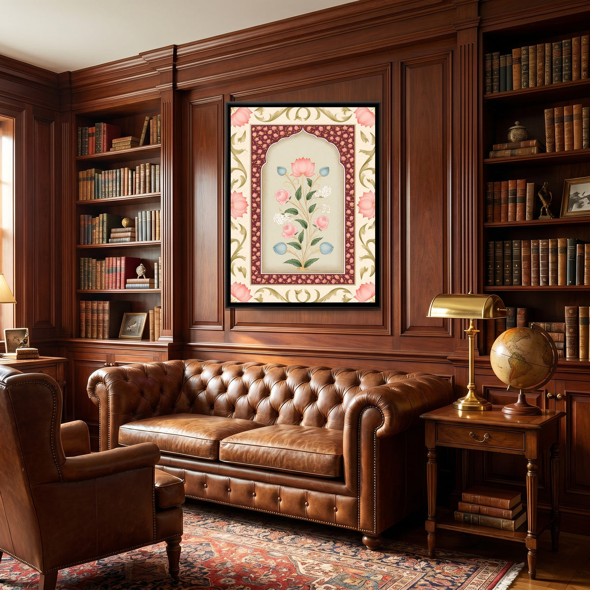 Mughal Floral Bouquet — canvas art shown in a second room setting