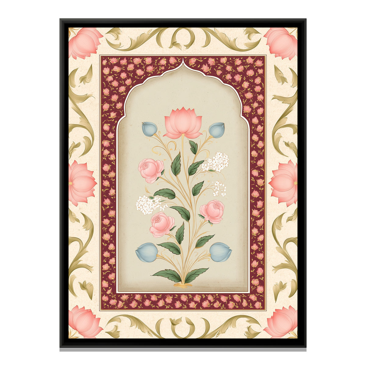 Mughal Floral Bouquet — framed canvas print, front view