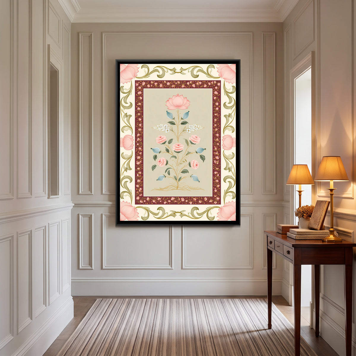 Mughal Floral Bouquet — canvas art shown in a styled room