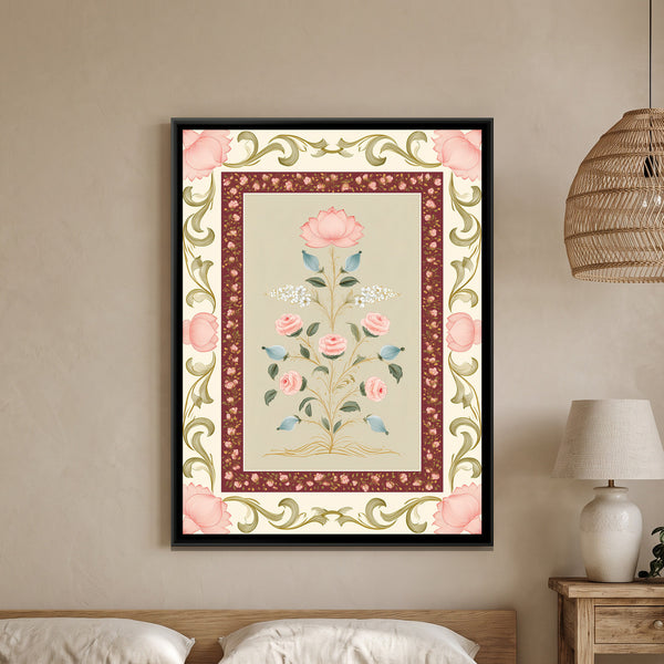 Mughal Floral Bouquet — framed canvas art hung on a wall