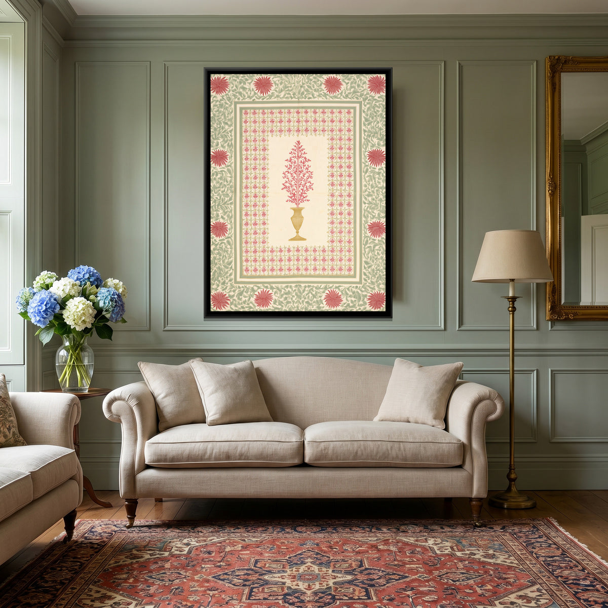 Mughal Flowering Tree — canvas art shown in a second room setting