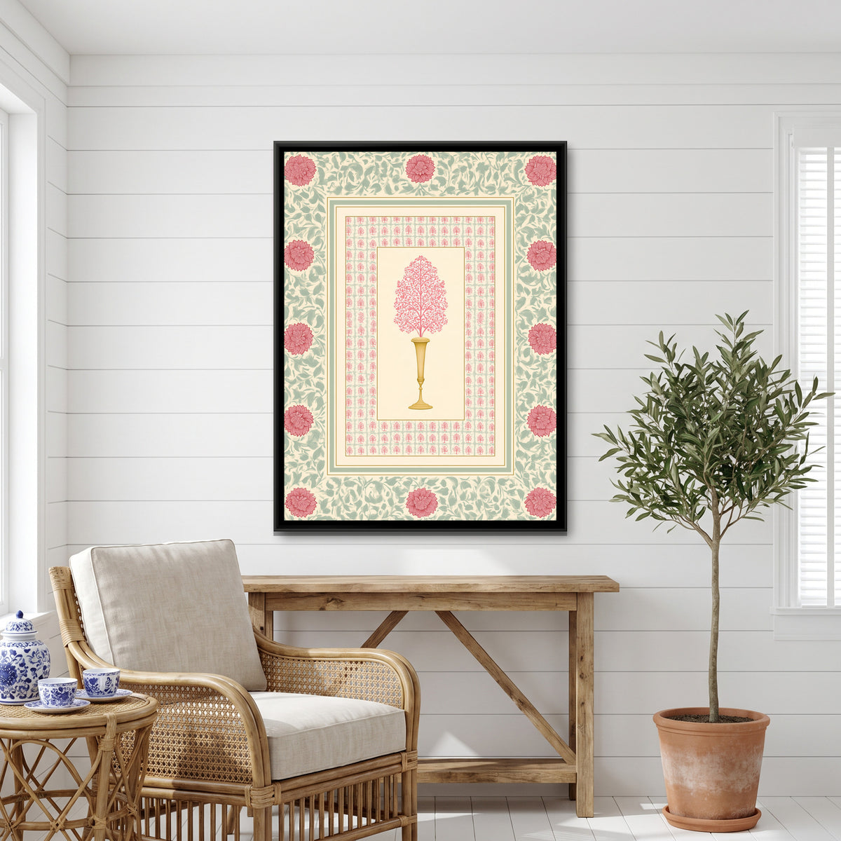 Mughal Flowering Tree — canvas art shown in a second room setting