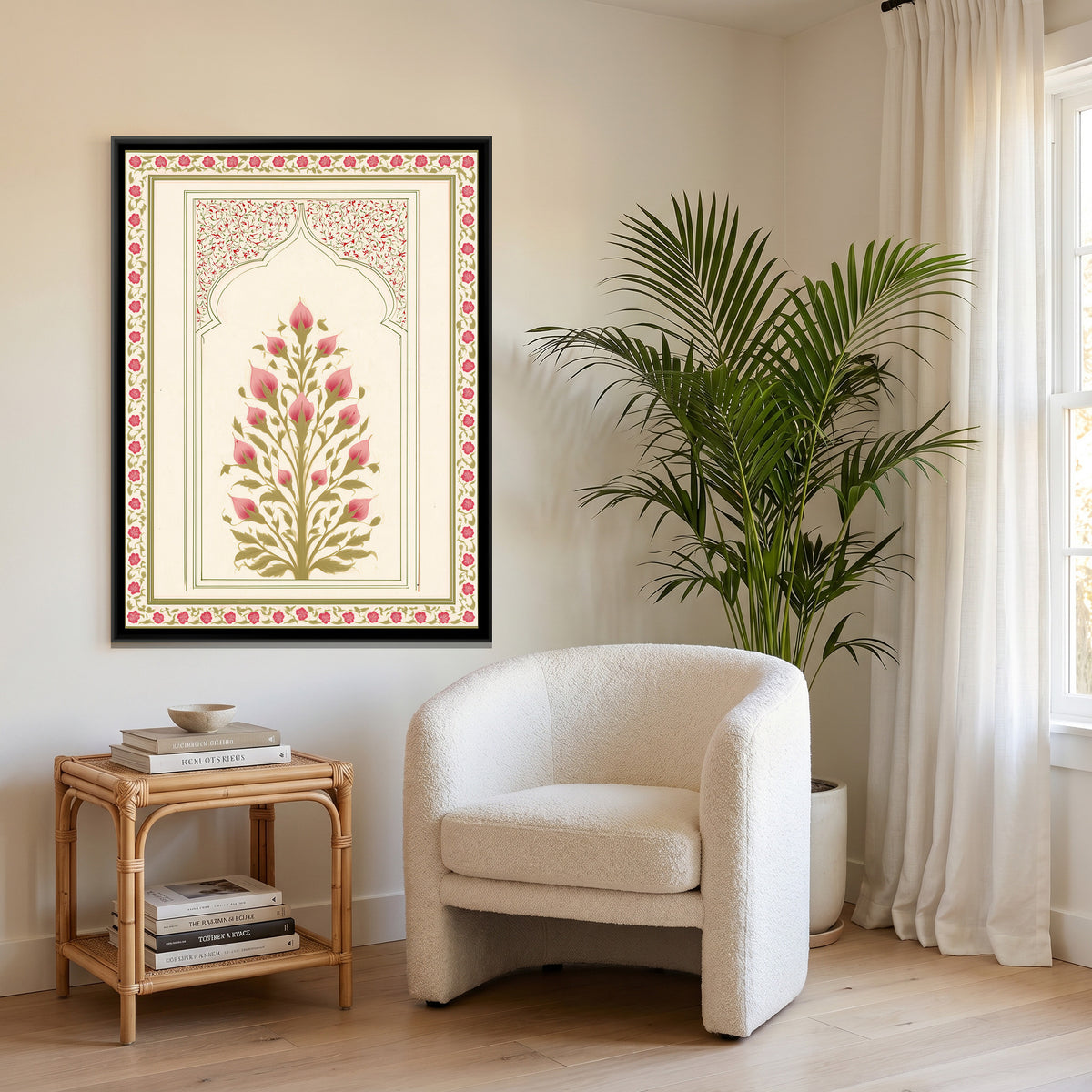 Mughal Rose Bush — canvas art shown in a styled room