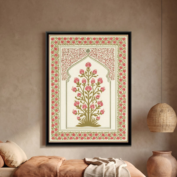 Mughal Rose Bush — framed canvas art hung on a wall