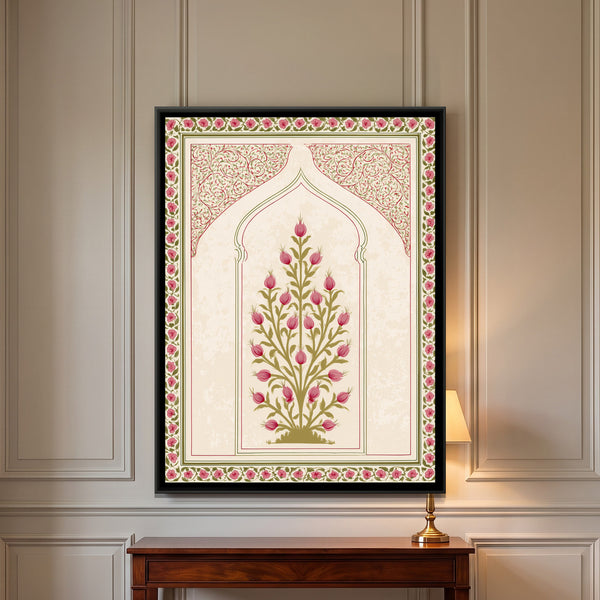 Mughal Rose Bush — framed canvas art hung on a wall