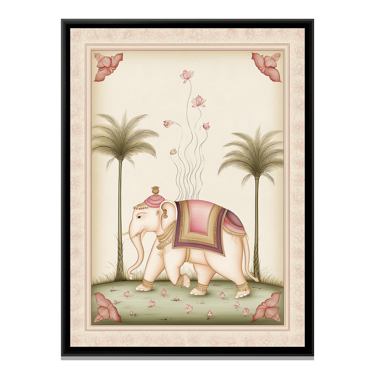 Pichwai Elephant — framed canvas print, front view