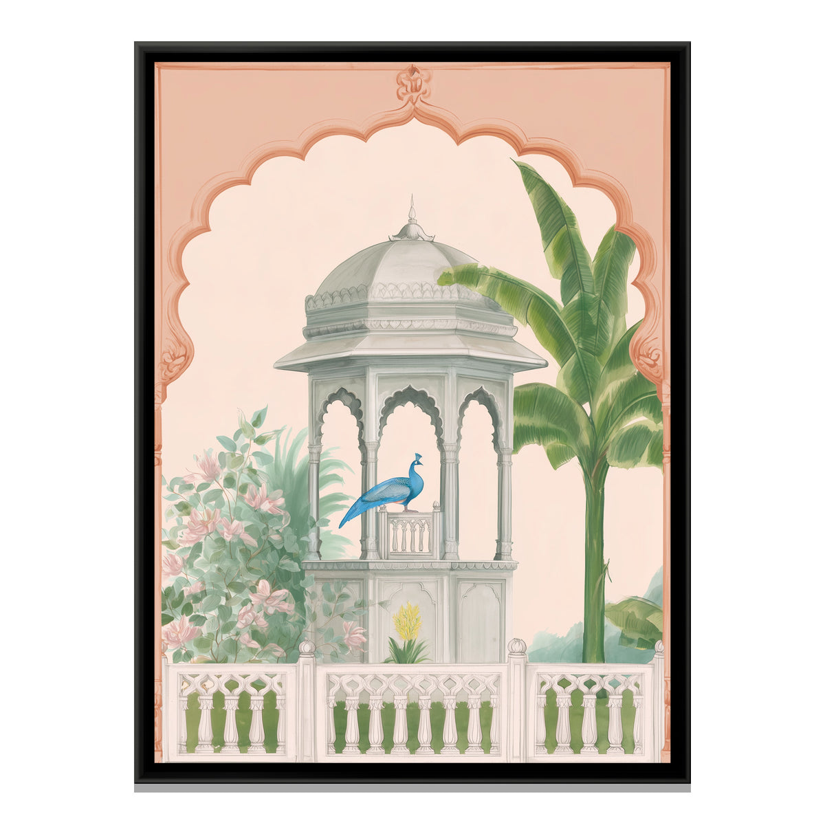 Palace Garden Peacock — framed canvas print, front view