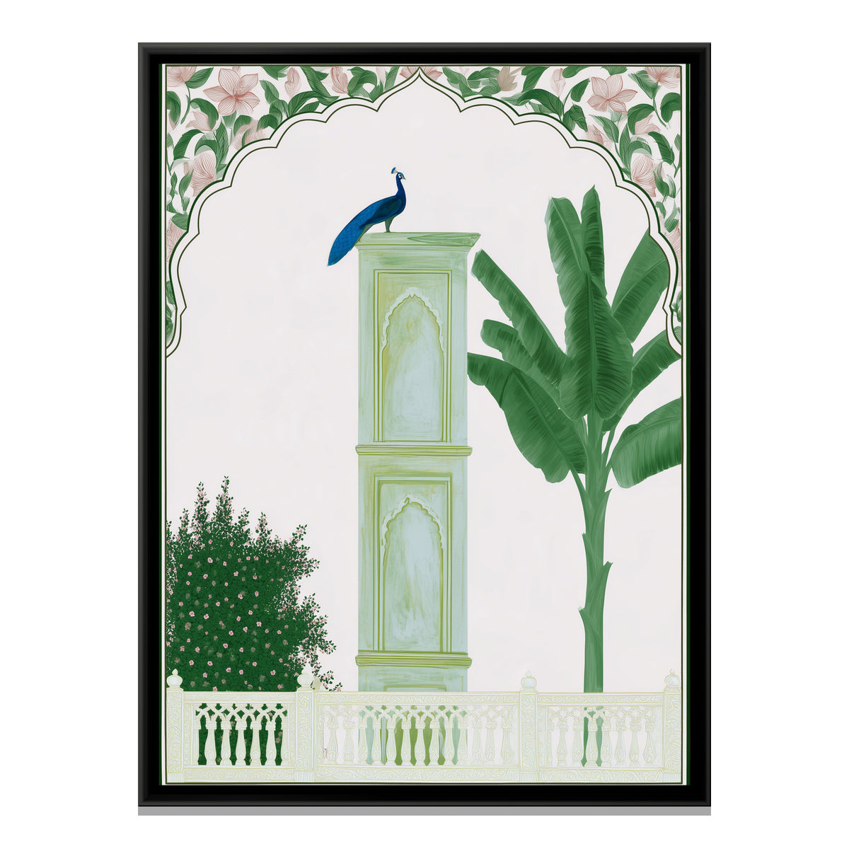 Palace Garden Peacock — framed canvas print, front view