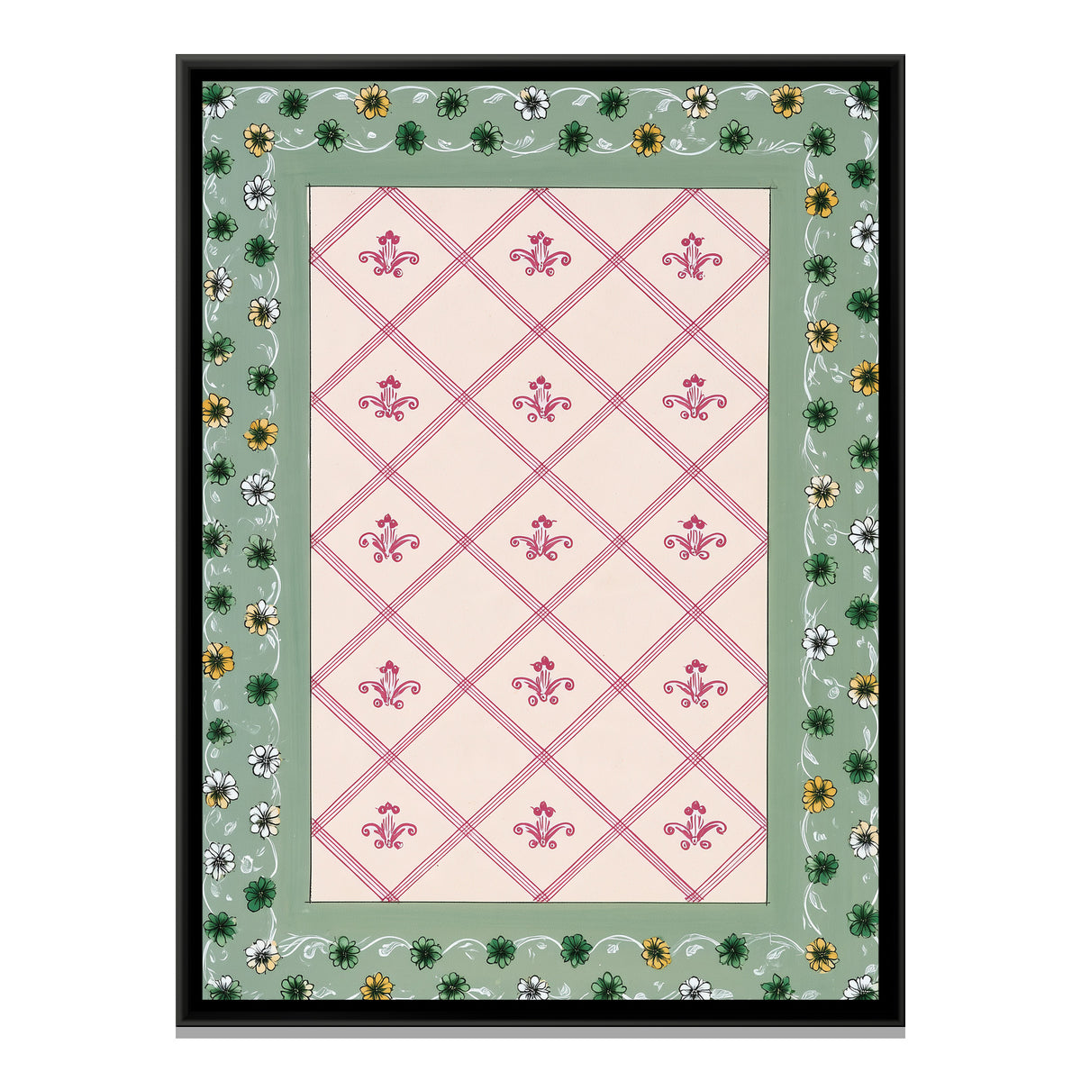 Mughal Floral Lattice — framed canvas print, front view
