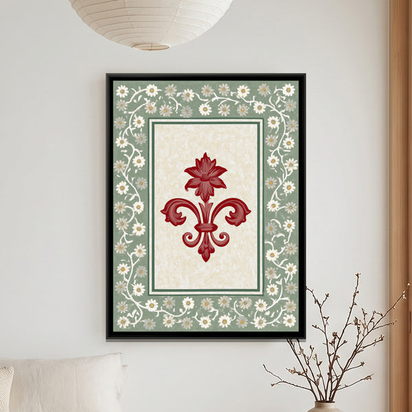 Red Fleur de Lis — framed canvas art hung on a wall