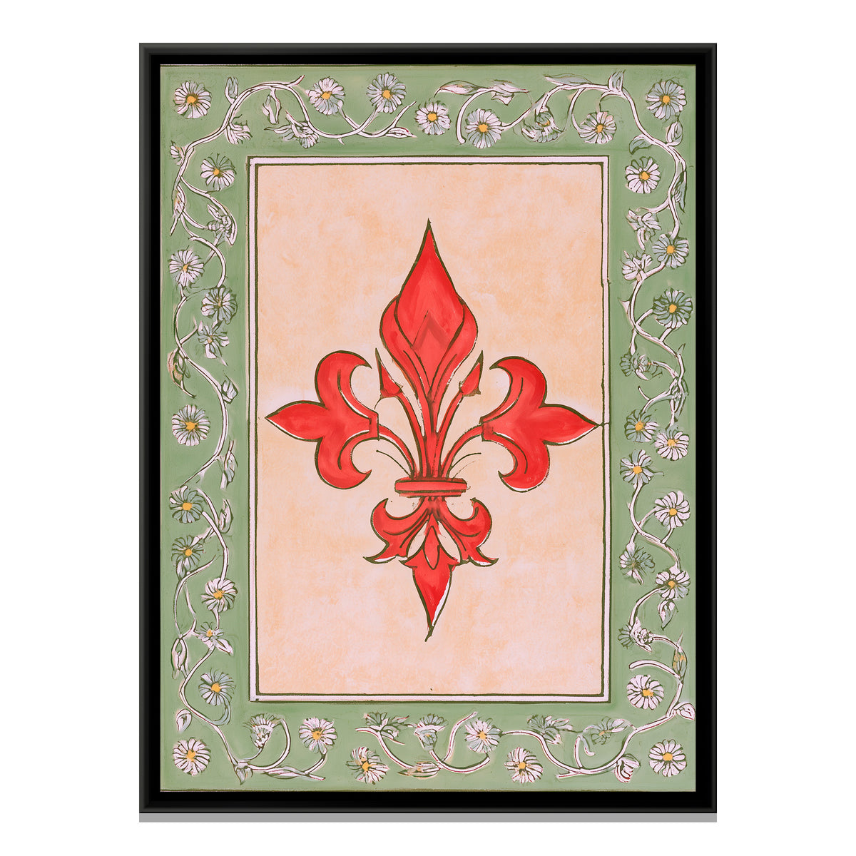 Red Fleur de Lis — framed canvas print, front view