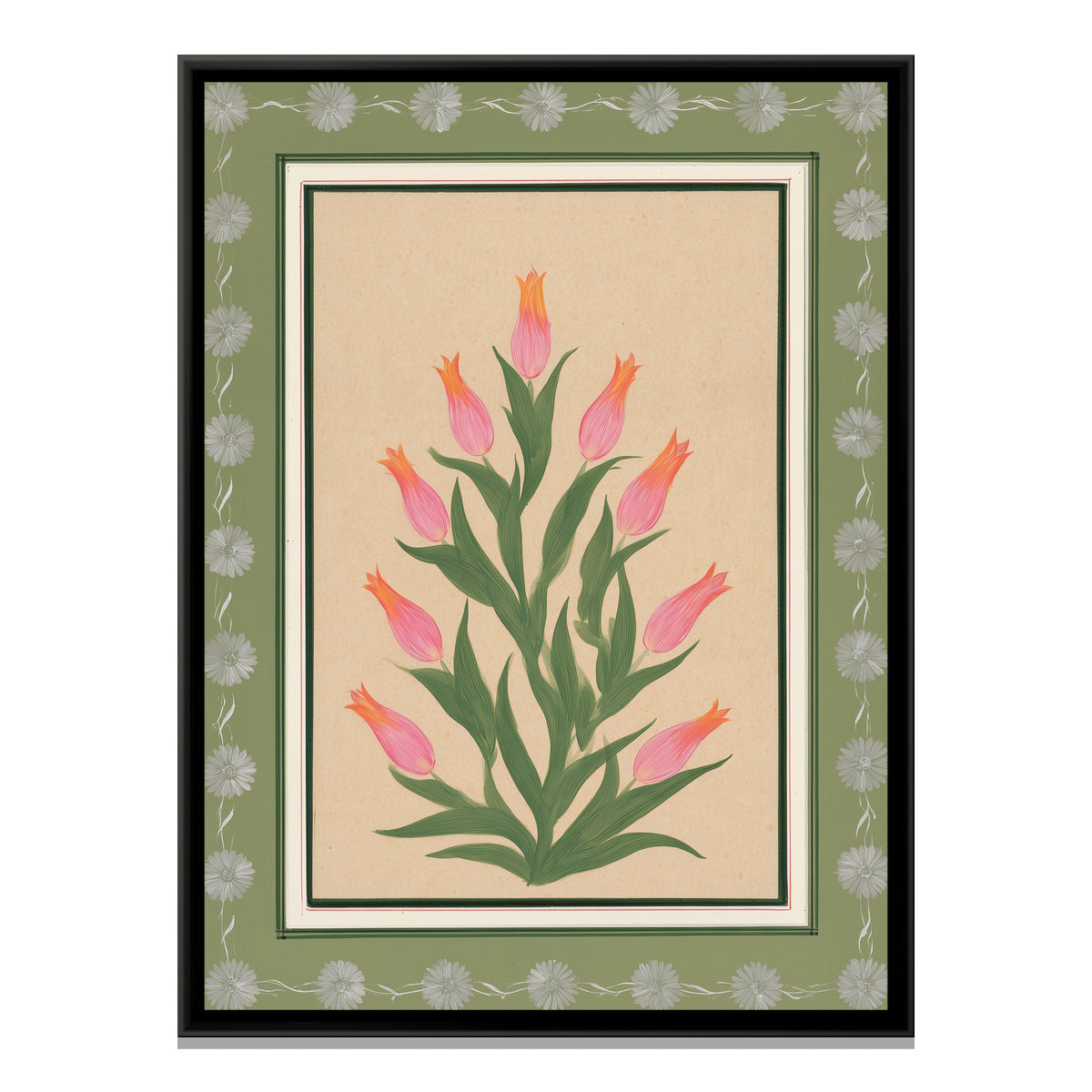 Mughal Tulips — framed canvas print, front view