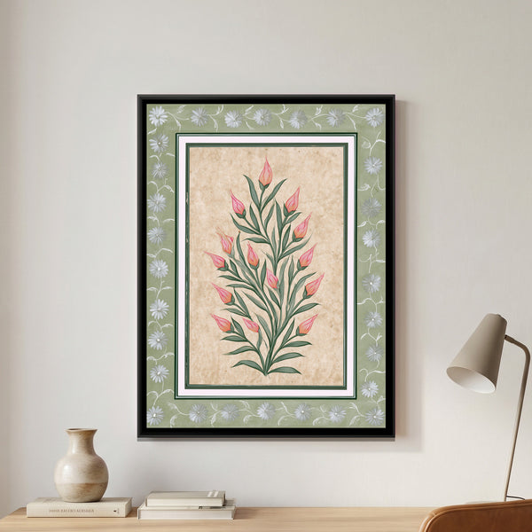 Mughal Tulips — framed canvas art hung on a wall