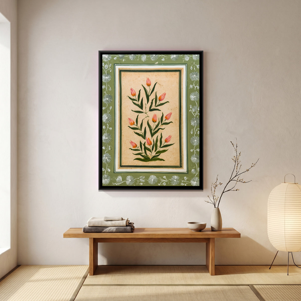 Mughal Tulips — canvas art shown in a second room setting