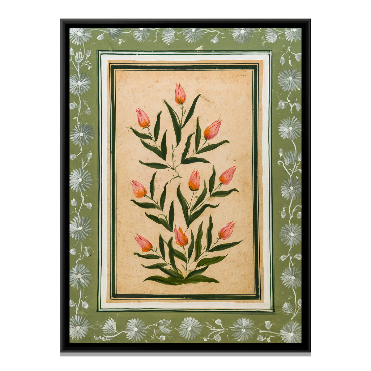 Mughal Tulips — framed canvas print, front view